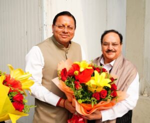 मुख्यमंत्री धामी ने जौलीग्रांट एयरपोर्ट, पर केन्द्रीय मंत्री, भारत सरकार श्री जगत प्रकाश नड्डा का उत्तराखंड आगमन पर स्वागत एवं अभिनंदन किया