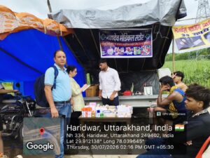 कांवड़ यात्रा पर आने वाले शिवभक्तों का स्वास्थ्य खराब होने की दशा में तत्काल निशुल्क किया जा रहा है उपचार